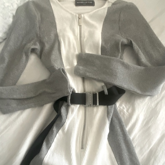 Maniere De Voir JUMPSUIT Ribbed One Piece Long Sleeves (Iced Grey/White) Size 10 - Picture 6 of 8